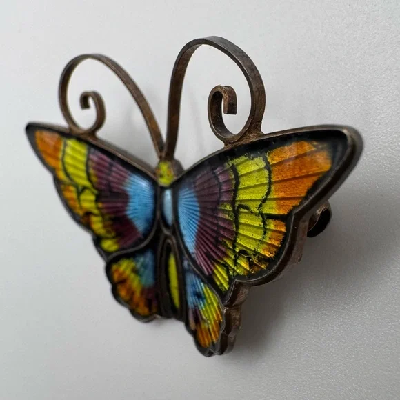 David Andersen Norway 925 Sterling Guilloche Enamel Butterfly Brooch - Picture 3 of 9